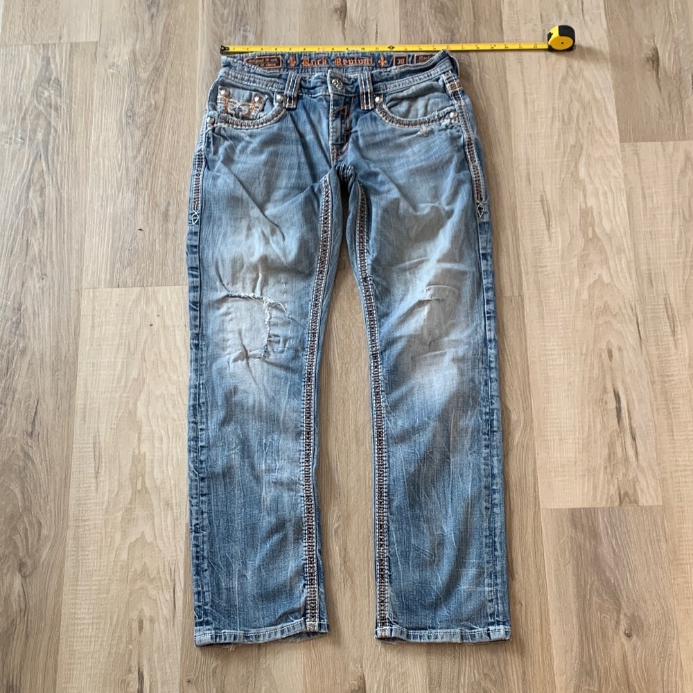 Rock Revival Blue Denim Jeans with Orange Stitching